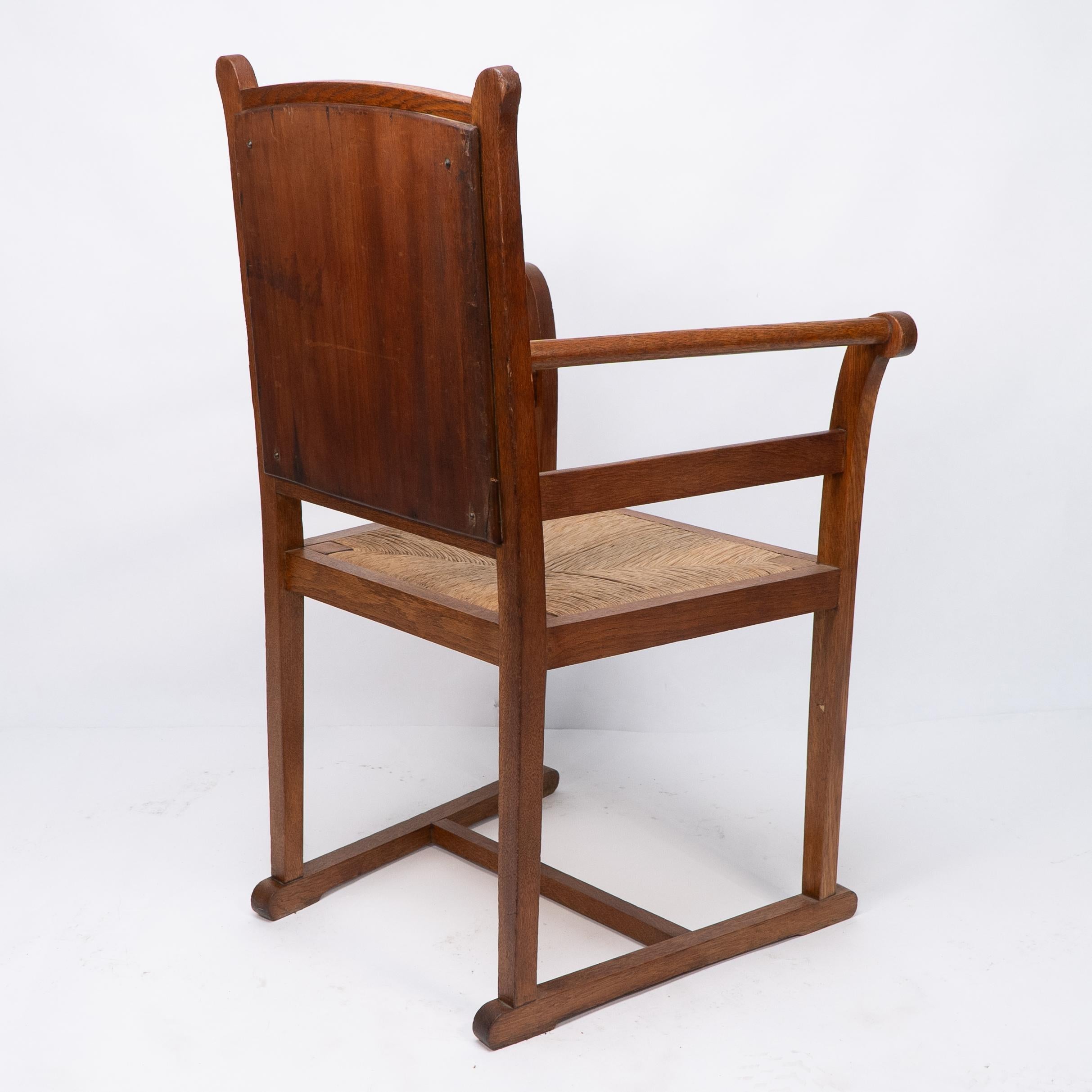 Pair of Arts and Crafts Oak Elbow Chairs, in the Manner of George Walton For Sale 14