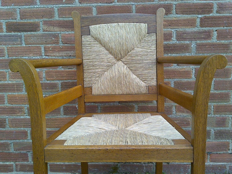 Pair of Arts and Crafts Oak Elbow Chairs, in the Manner of George Walton For Sale 2