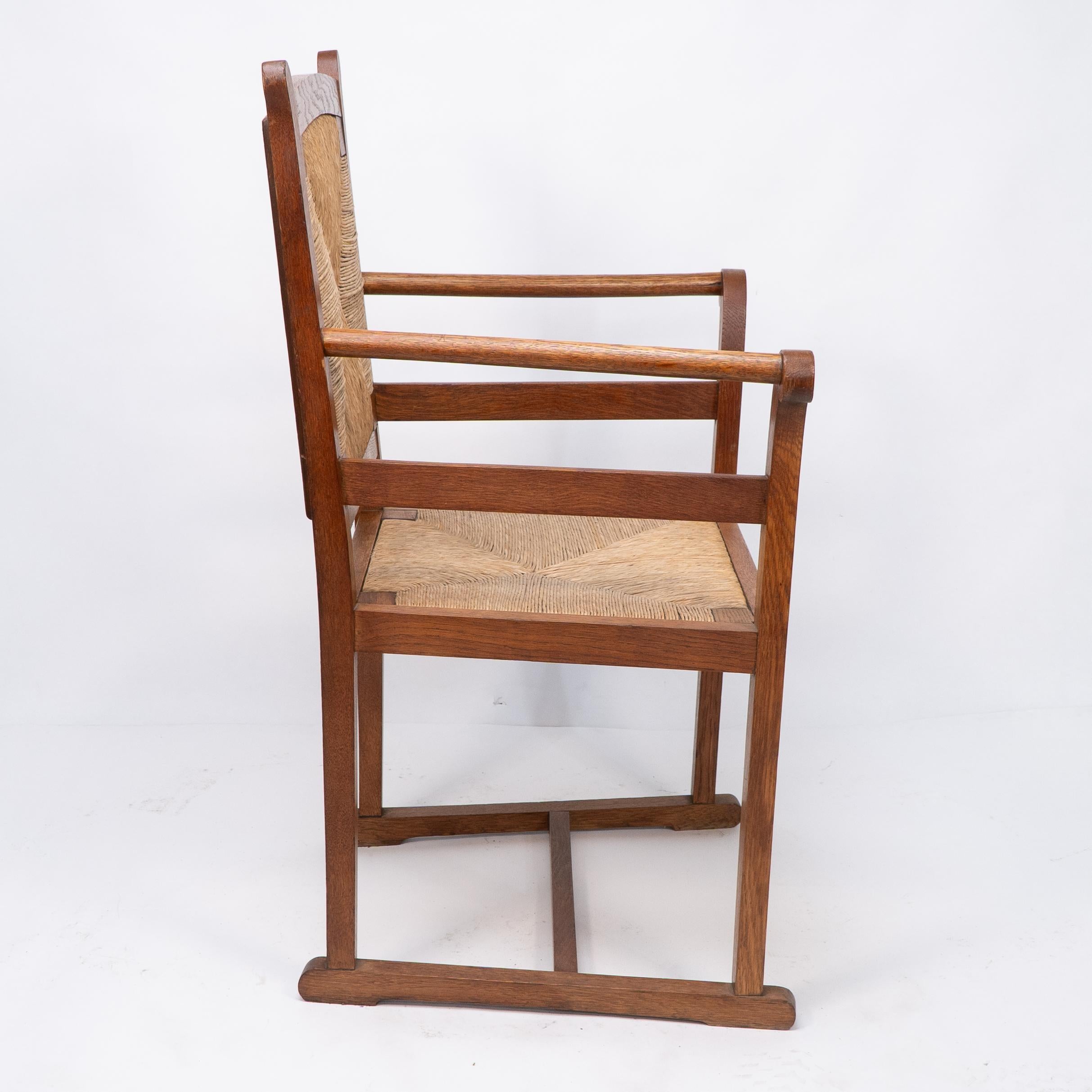 Pair of Arts and Crafts Oak Elbow Chairs, in the Manner of George Walton For Sale 1