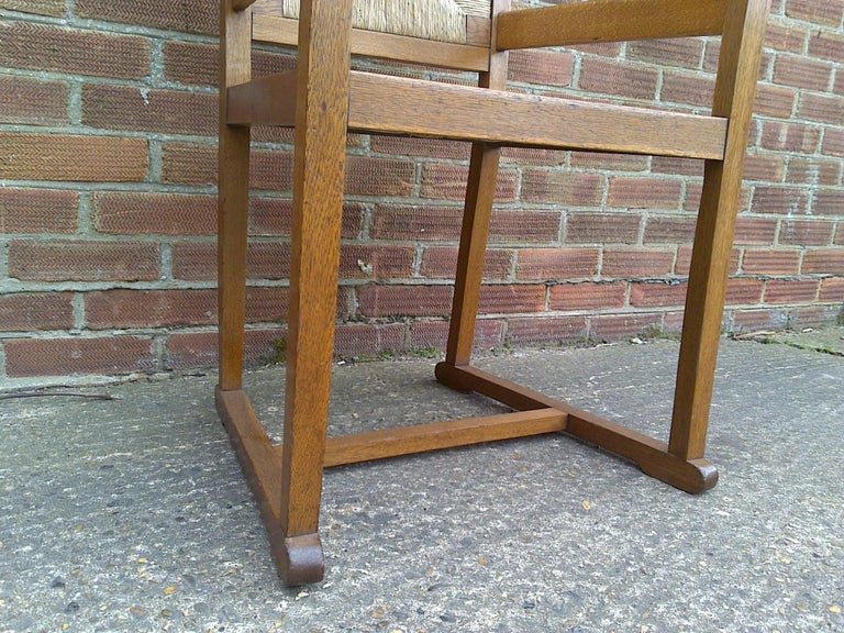 Pair of Arts and Crafts Oak Elbow Chairs, in the Manner of George Walton For Sale 4