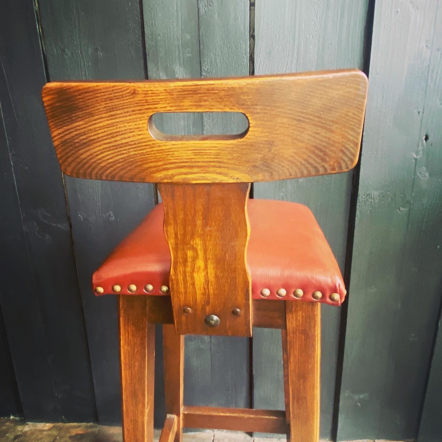 English Pair of Arts & Crafts Oak, Elm and Leather Stools with Stud Detail For Sale