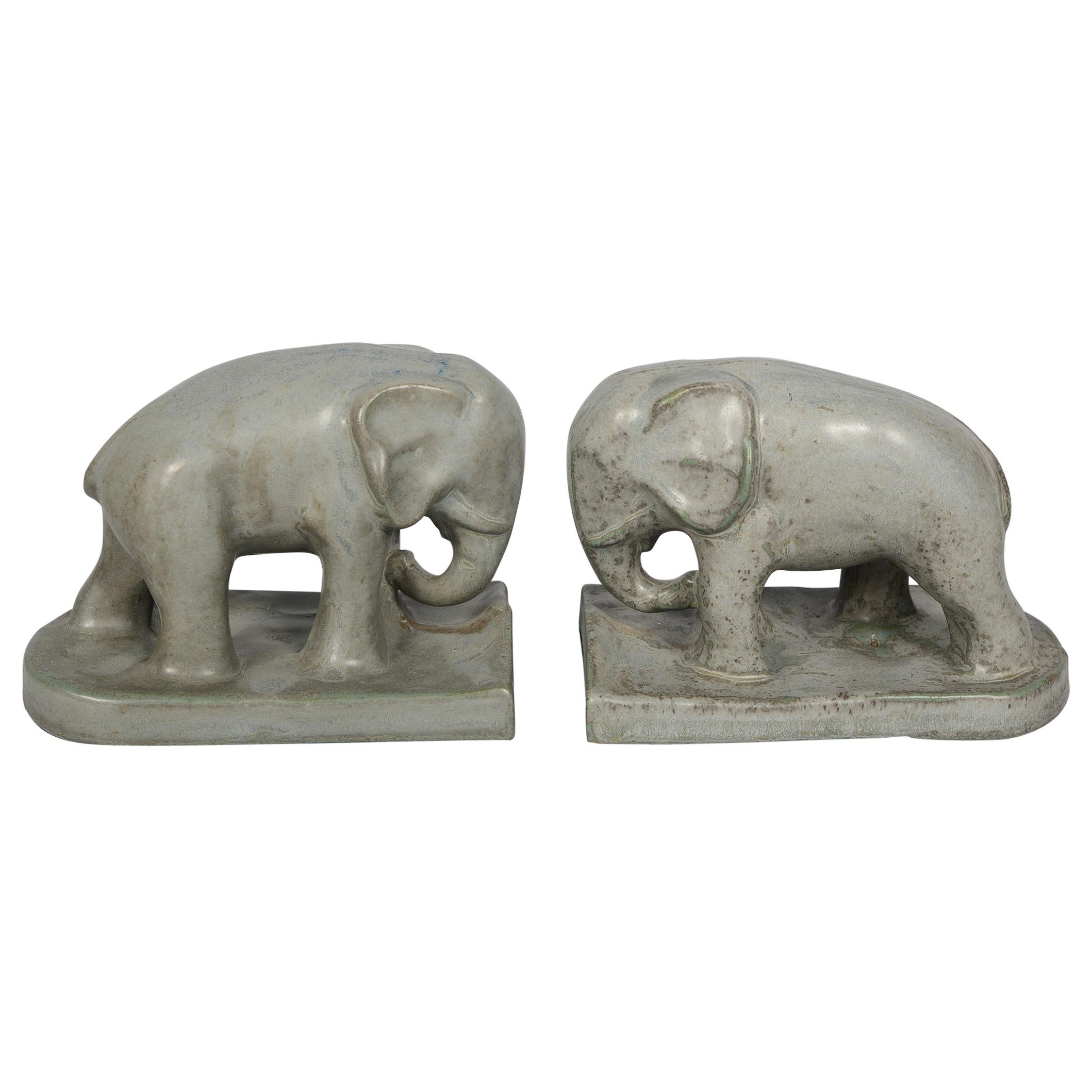Pair of Arts and Crafts Pottery Elephant Bookends