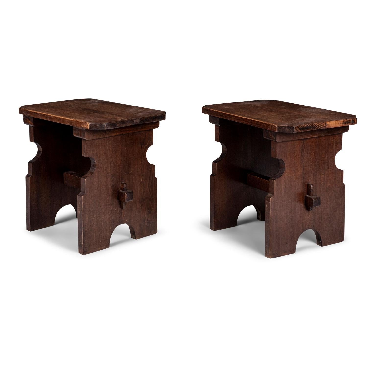 Pair of English oak Arts & Crafts stools constructed, circa 1900. Sold together and priced as a pair at $3,800.