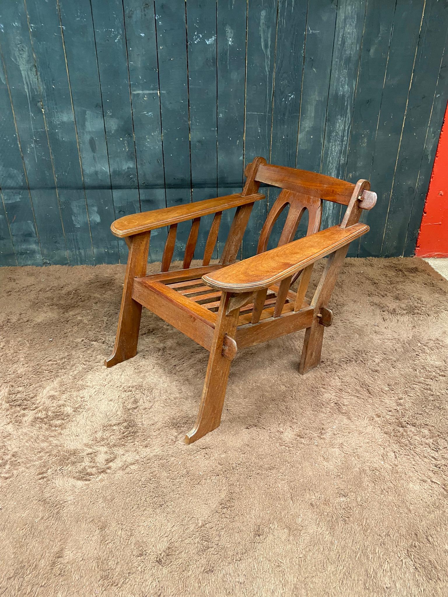 Pair of Arts and Crafts Style Armchairs in Teak, circa 1950 For Sale 2