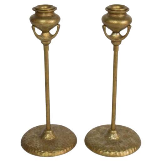 Pair of Arts and Crafts Style Candlestick Holders with Hammered Bases