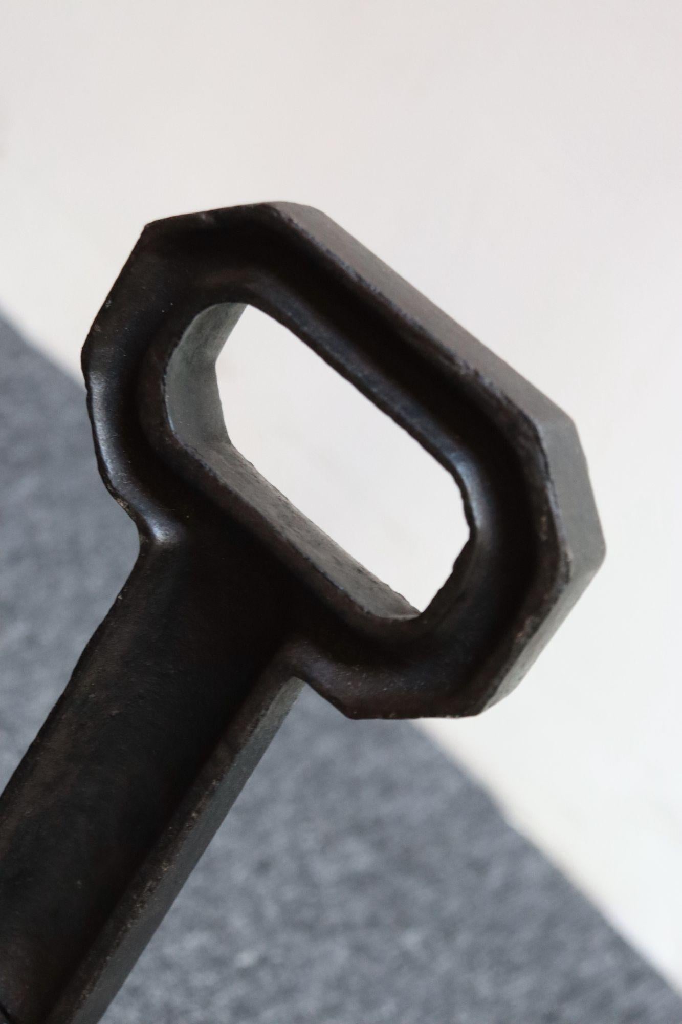 Pair of Arts and Crafts Style Key Hole Iron Andirons For Sale 15