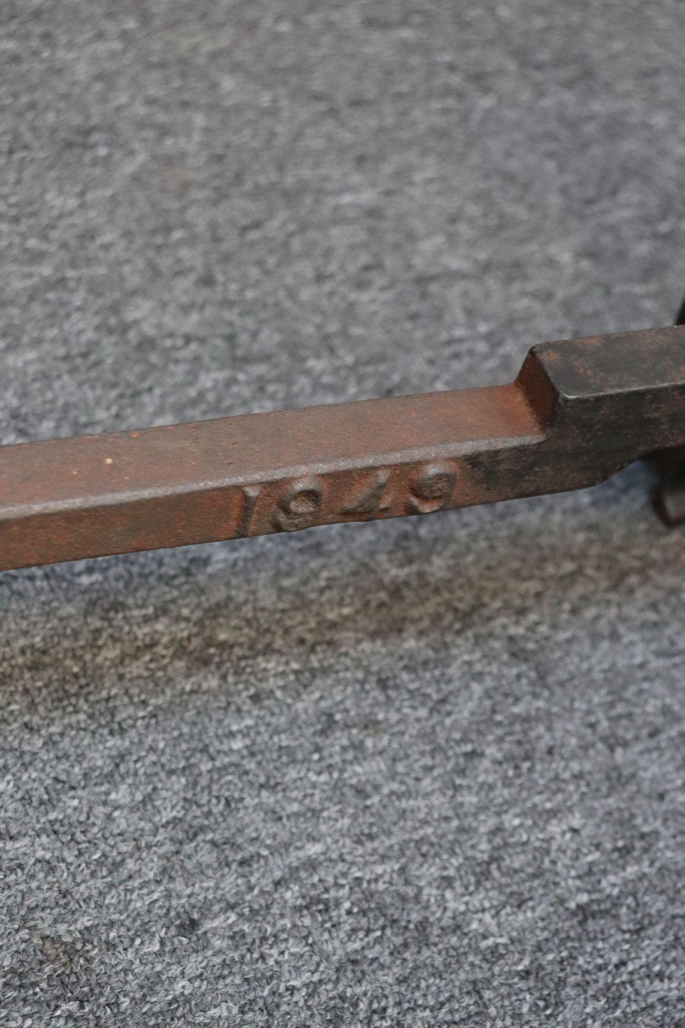 Pair of Arts and Crafts Style Key Hole Iron Andirons For Sale 7