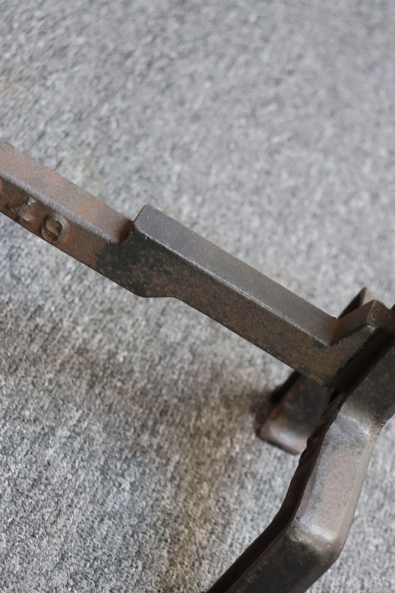 Pair of Arts and Crafts Style Key Hole Iron Andirons For Sale 8