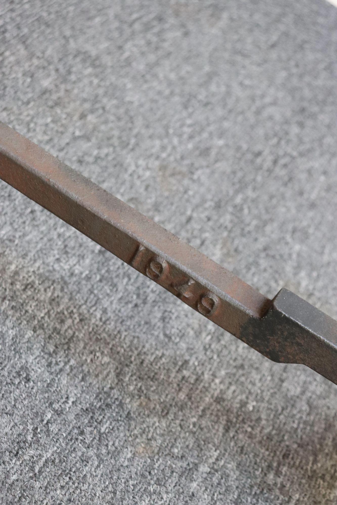 Pair of Arts and Crafts Style Key Hole Iron Andirons For Sale 9