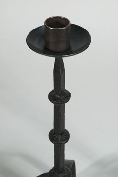 Pair of Arts and Crafts Style Pricket Candle Stick Holders Wrought Iron