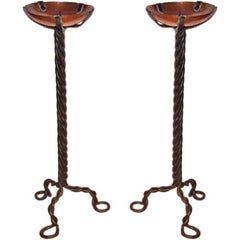 Pair of Arts and Crafts Wrought Iron and Copper Candlesticks