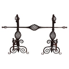Antique Pair of Arts and Crafts Wrought Iron Andirons