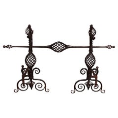 Pair of Arts and Crafts Wrought Iron Andirons