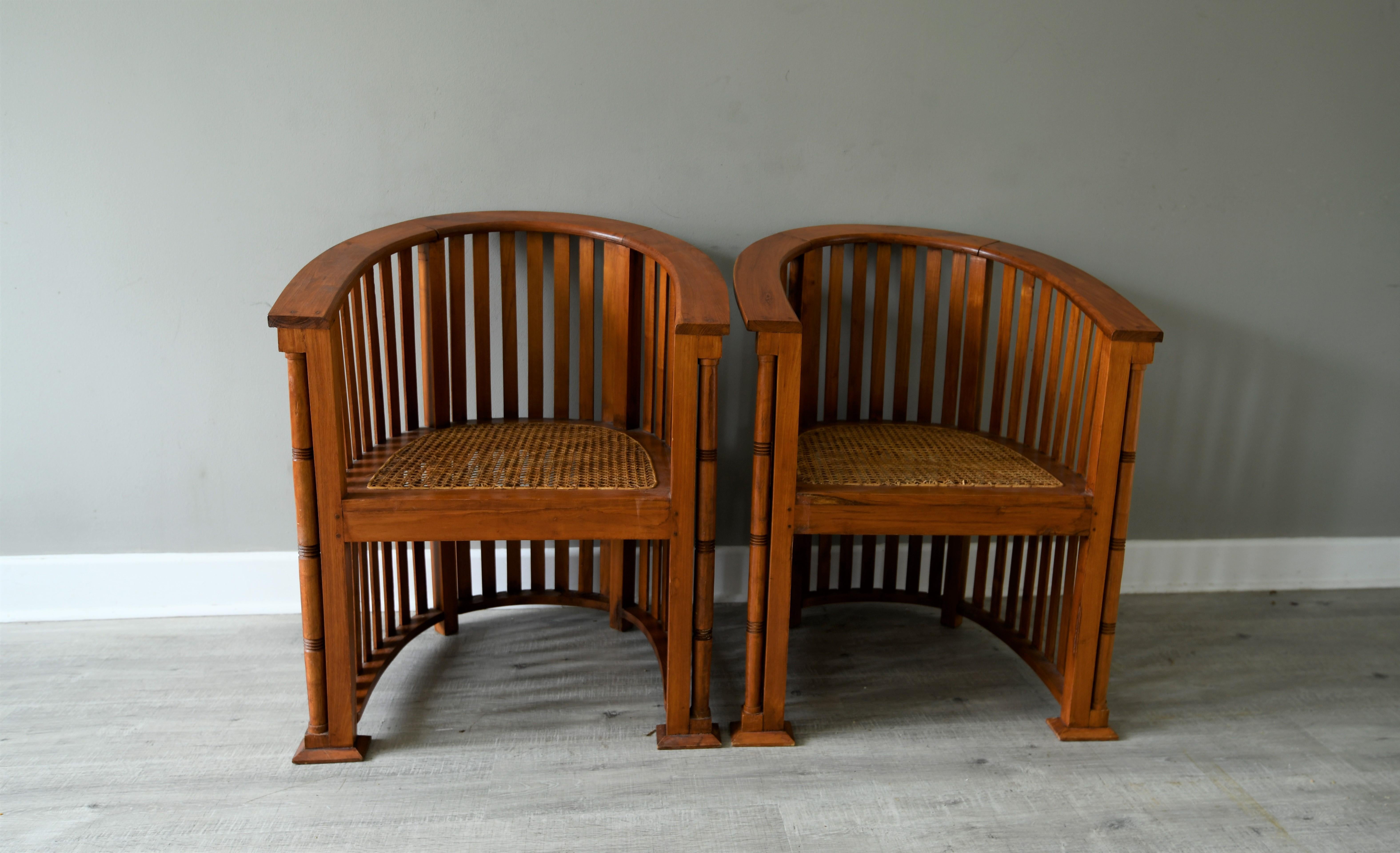 British Pair of Arts & Craft Barrel Oak Armchairs