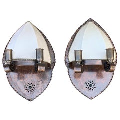 Antique Pair of Arts & Crafts 3-Light Copper Wall Sconces by Winkelman & Van der Bijl