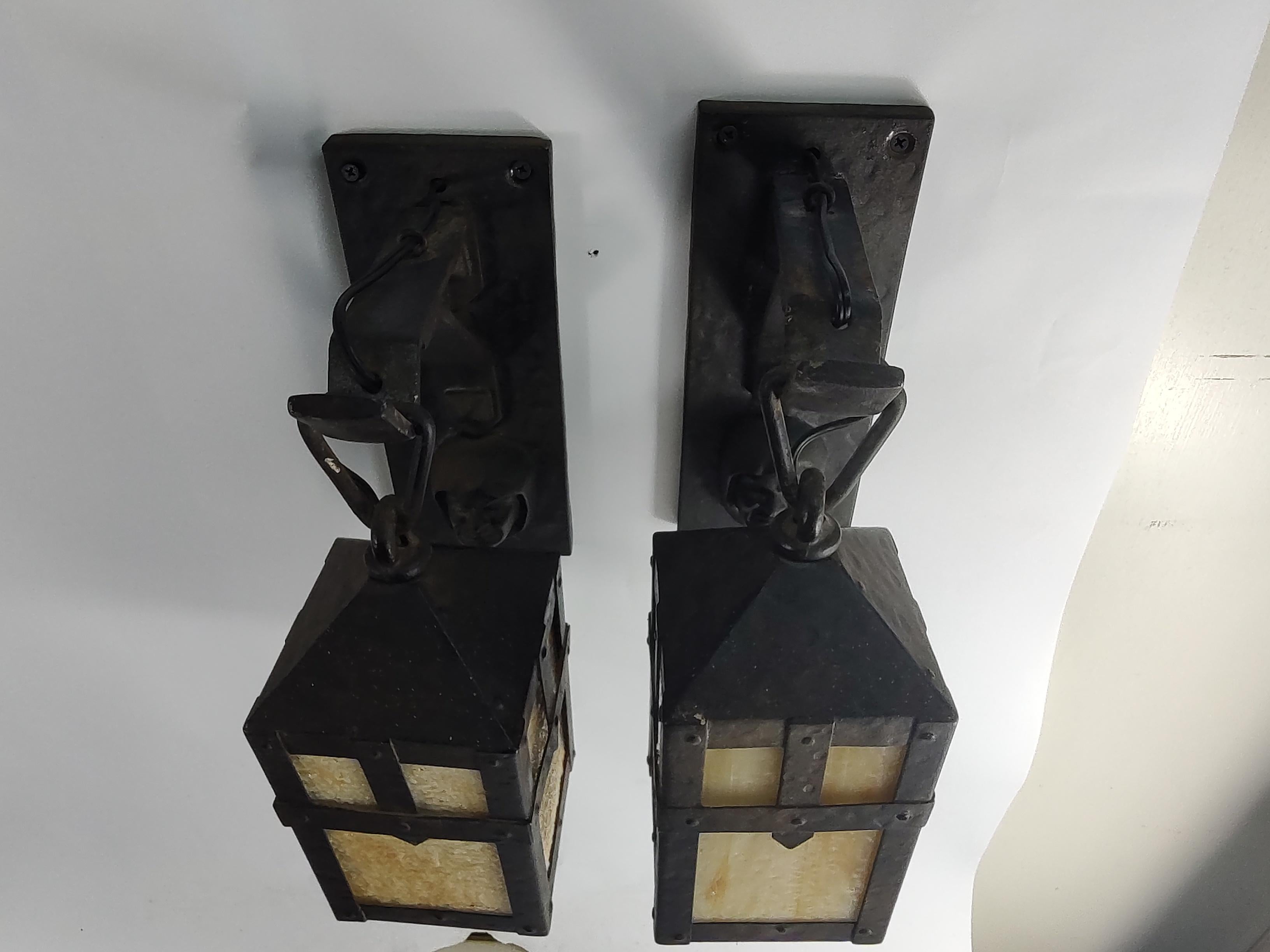 Pair Arts & Crafts Antique Sneering Monks Head Brass Wall Sconces by Gaumer 1905 2