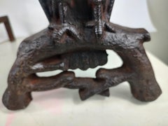 Pair of Arts & Crafts Cast Iron Owl Andirons with Glass Eyes