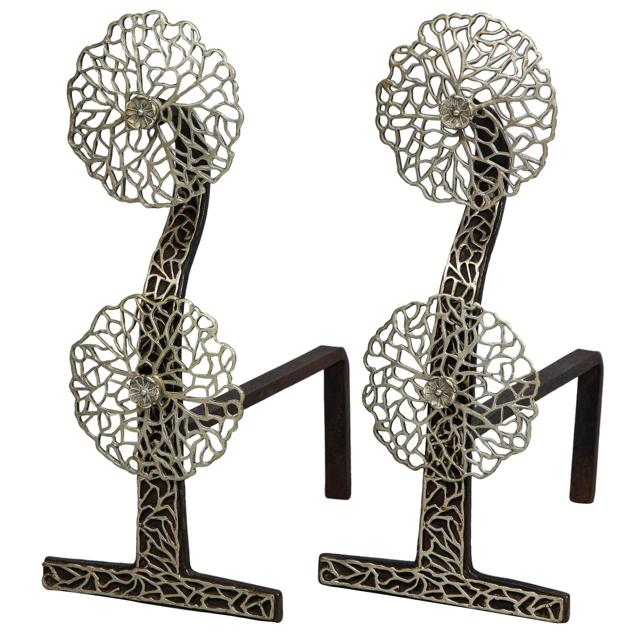 Pair of Arts & Crafts "Cow Parsley" Andirons