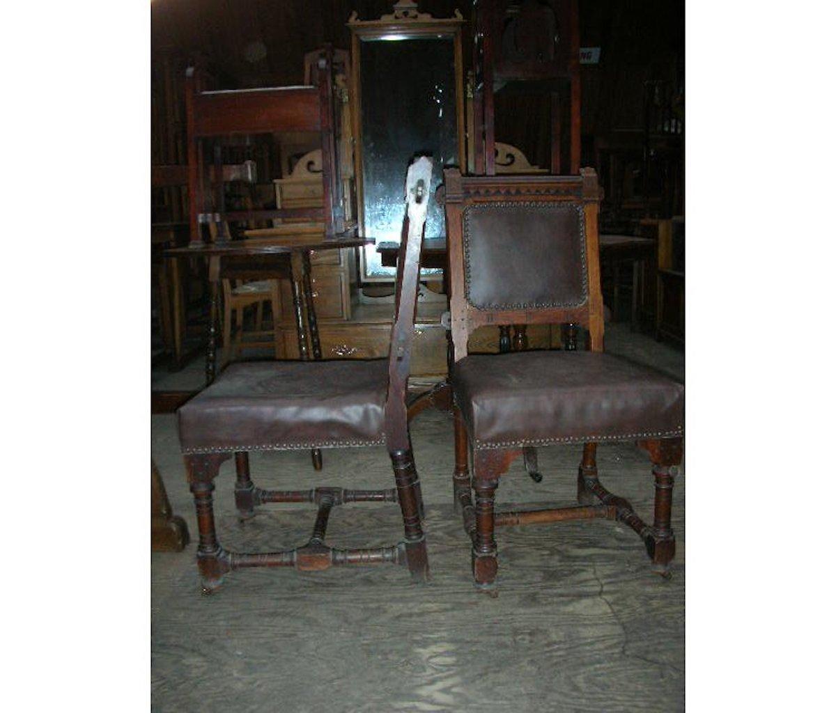 John Pollard Seddon A pair of Gothic Revival oak dining chairs. 4 more available In Good Condition For Sale In London, GB