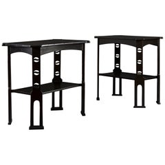 Pair of Arts & Crafts Ebonised Occasional Tables with Pierced Legs