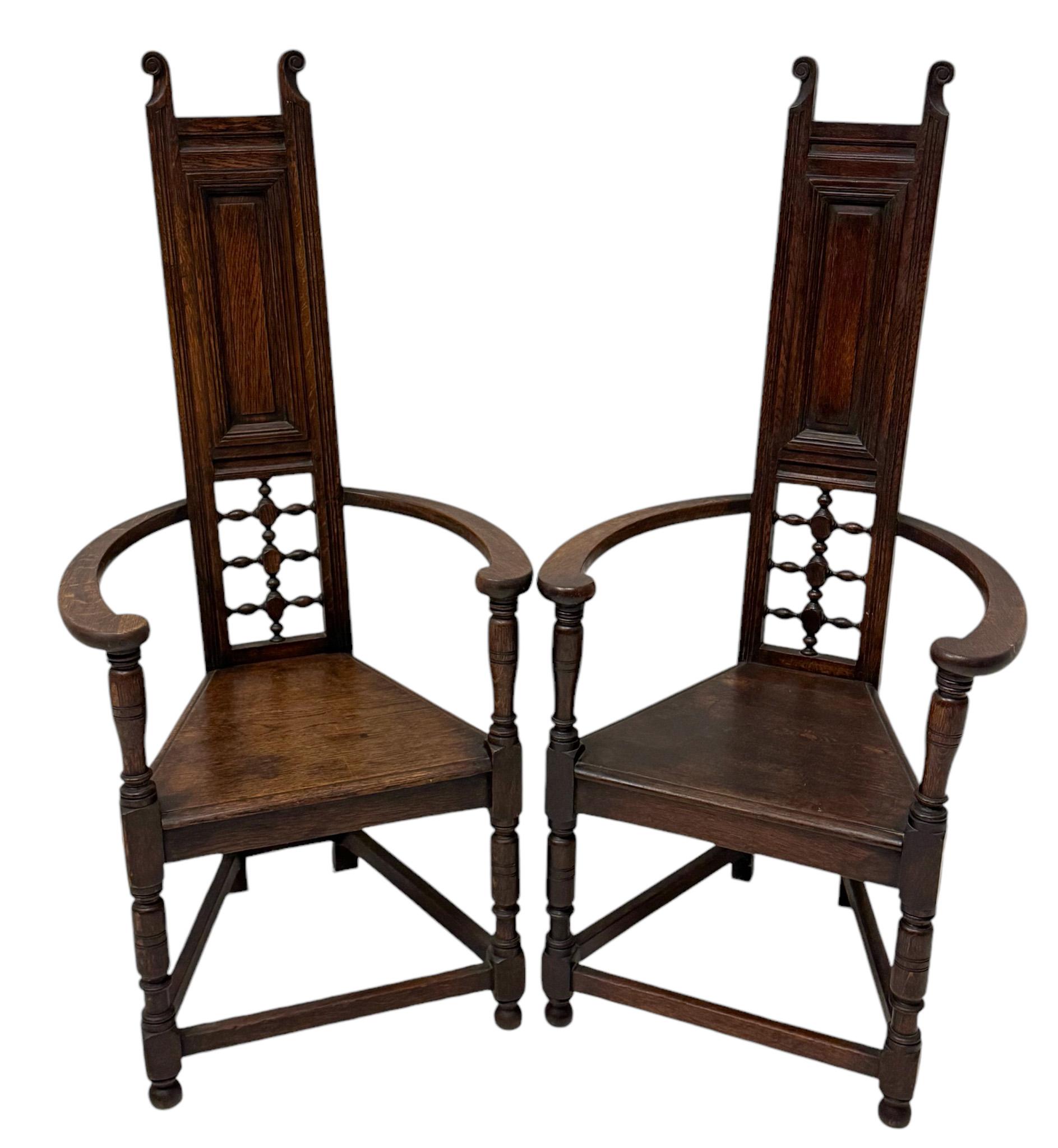 Pair of Arts & Crafts English Oak Armchairs, 1900s For Sale 2