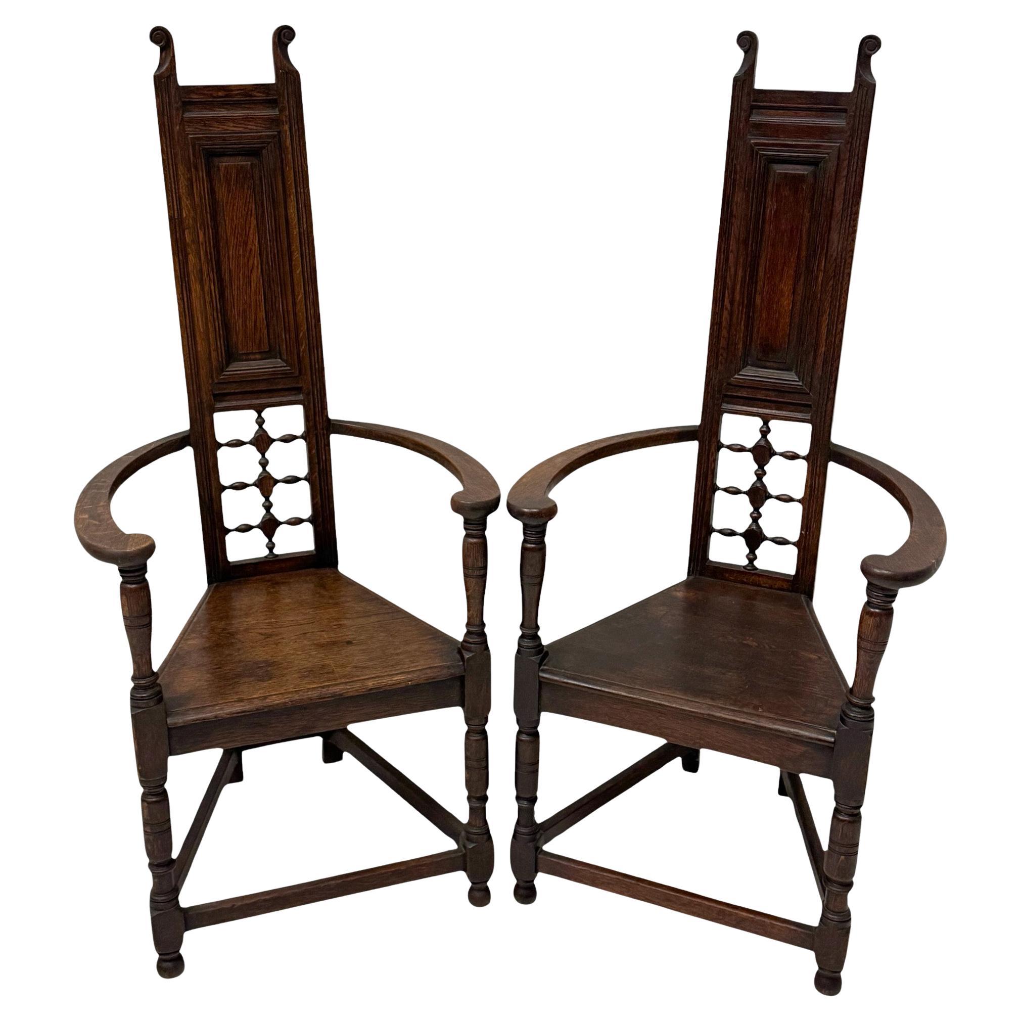 Pair of Arts & Crafts English Oak Armchairs, 1900s