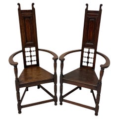 Paar englische Arts and Crafts-Sessel aus Eiche, 1900er Jahre