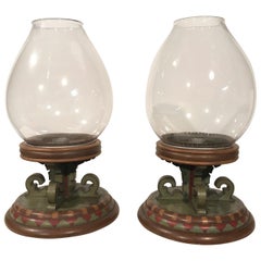 Antique Pair of Arts & Crafts Hurricane Lamps