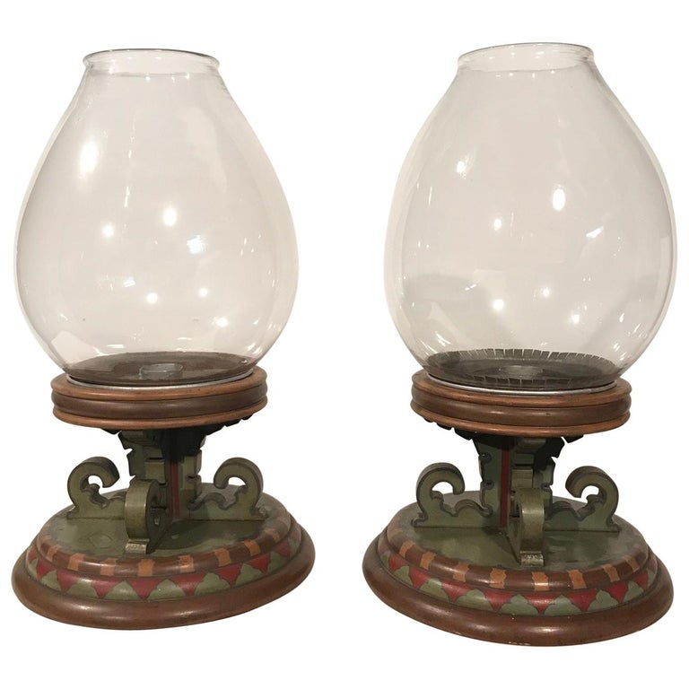 Pair of Arts and Crafts Hurricane Lamps For Sale at 1stdibs