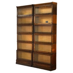 Antique Pair of Arts & Crafts Macey Six Stack Oak Barrister Bookcases C1920