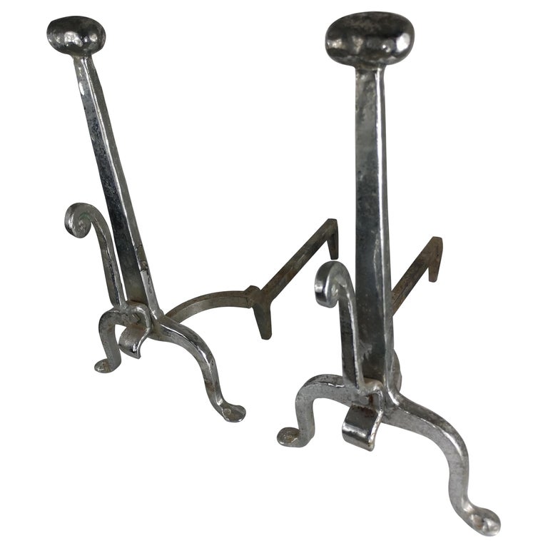 Pair of Arts and Crafts Modern Chrome Andirons For Sale at 1stDibs | modern  andirons