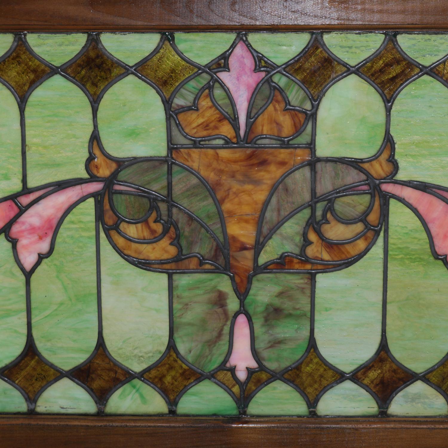 Art Nouveau Pair of Arts & Crafts Mosaic Leaded Glass Windows, Stylized Eyes Design