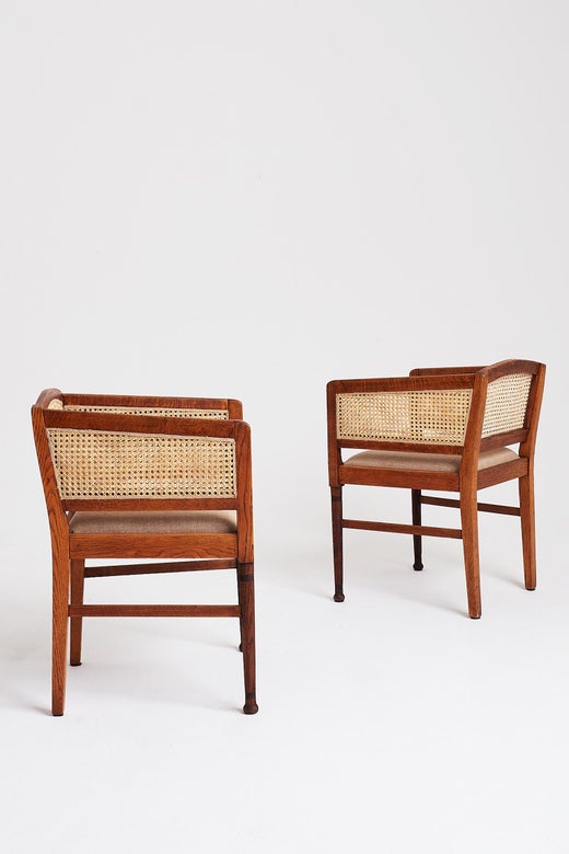 Pair Of Arts And Crafts Oak Cane Armchairs For At 1stdibs Arts And Crafts Oak Cane Armchairs, Arts & Crafts Furniture