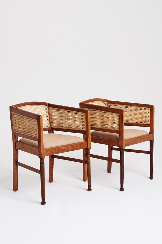Pair Of Arts And Crafts Oak Cane Armchairs For At 1stdibs Arts And Crafts Oak Cane Armchairs, Arts & Crafts Furniture