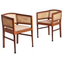 Pair of Arts 
Crafts Oak and Cane Armchairs