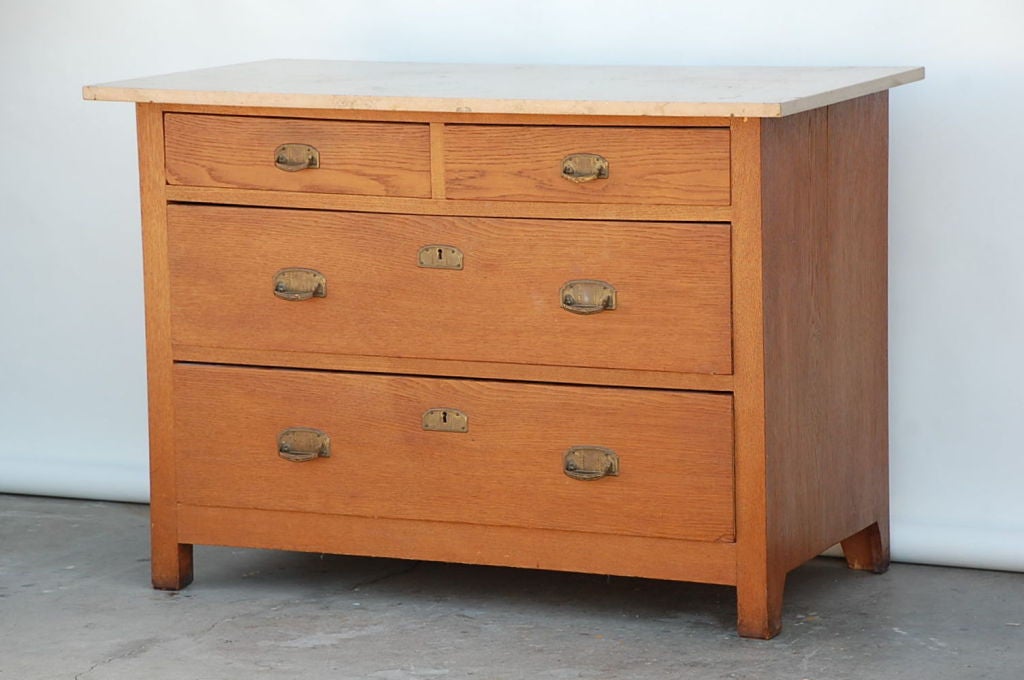 American Pair of Arts & Crafts Oak and Travertine Chest of Drawers For Sale