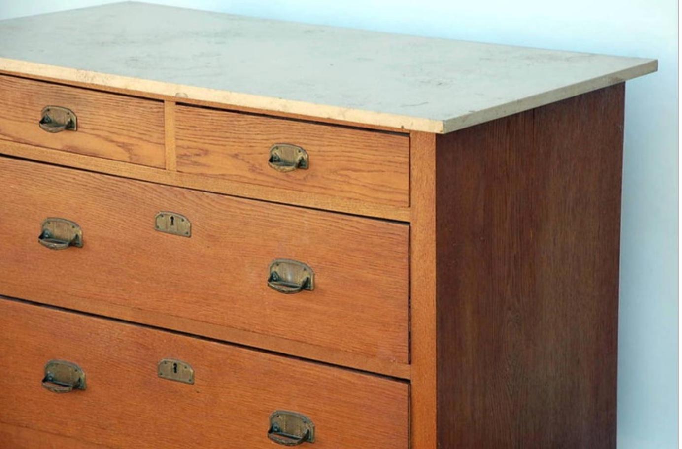 20th Century Pair of Arts & Crafts Oak and Travertine Chest of Drawers For Sale