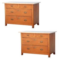 Pair of Arts & Crafts Oak and Travertine Chest of Drawers