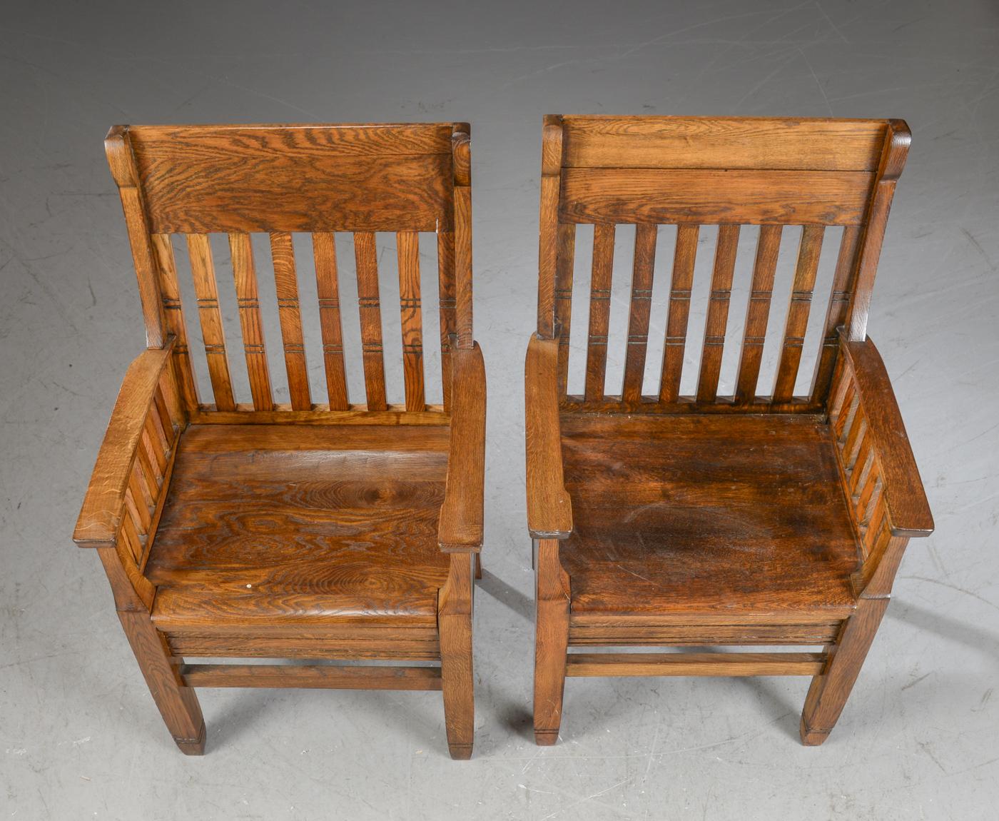 Danish Pair of Arts & Crafts Oak Armchairs