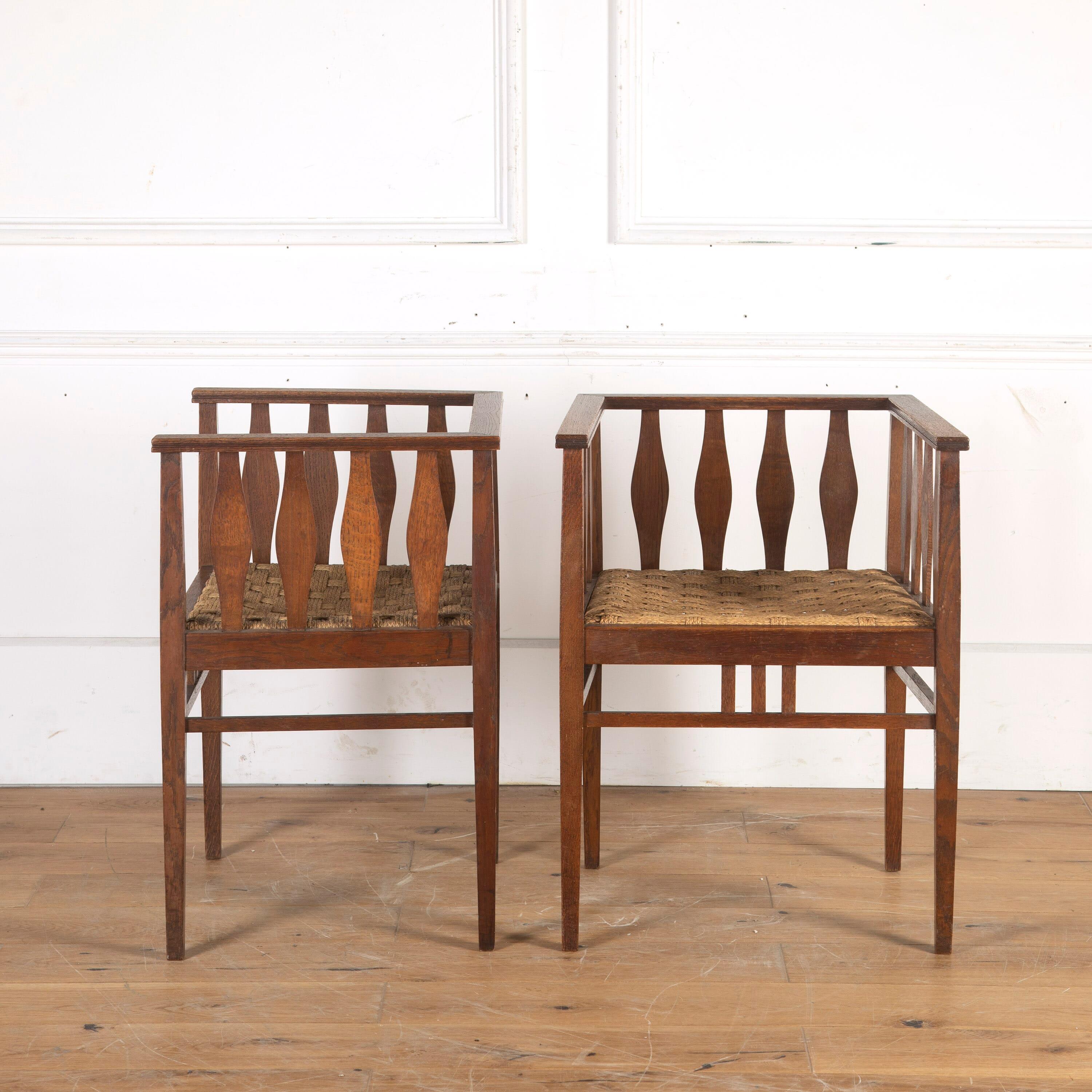 English Pair of Arts & Crafts Oak Chairs