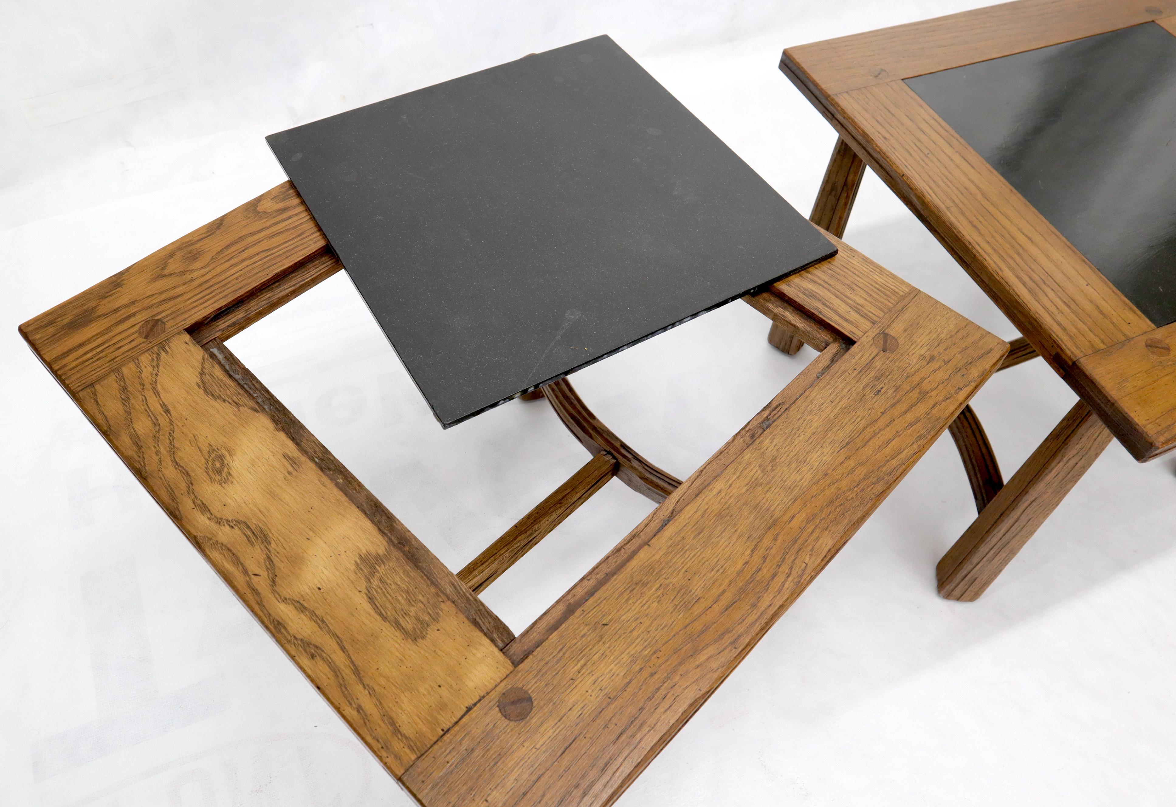 Pair of Arts & Crafts Oak Tapered Legs Square Side End Tables with Slate Tops 3