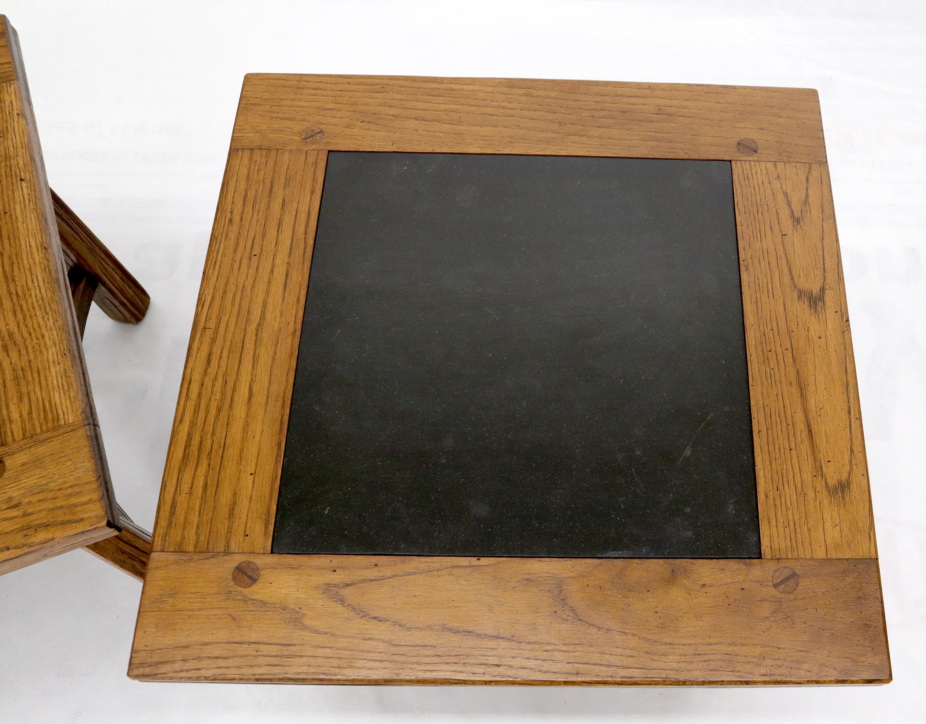 20th Century Pair of Arts & Crafts Oak Tapered Legs Square Side End Tables with Slate Tops