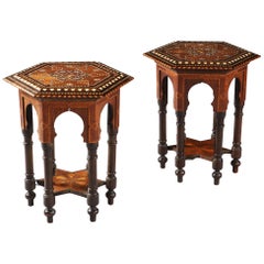 Pair of Arts & Crafts Occasional Tables in the Moorish Taste with Bone Inlay