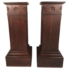 Pair of Arts & Crafts Period Carved Oak Pedestals