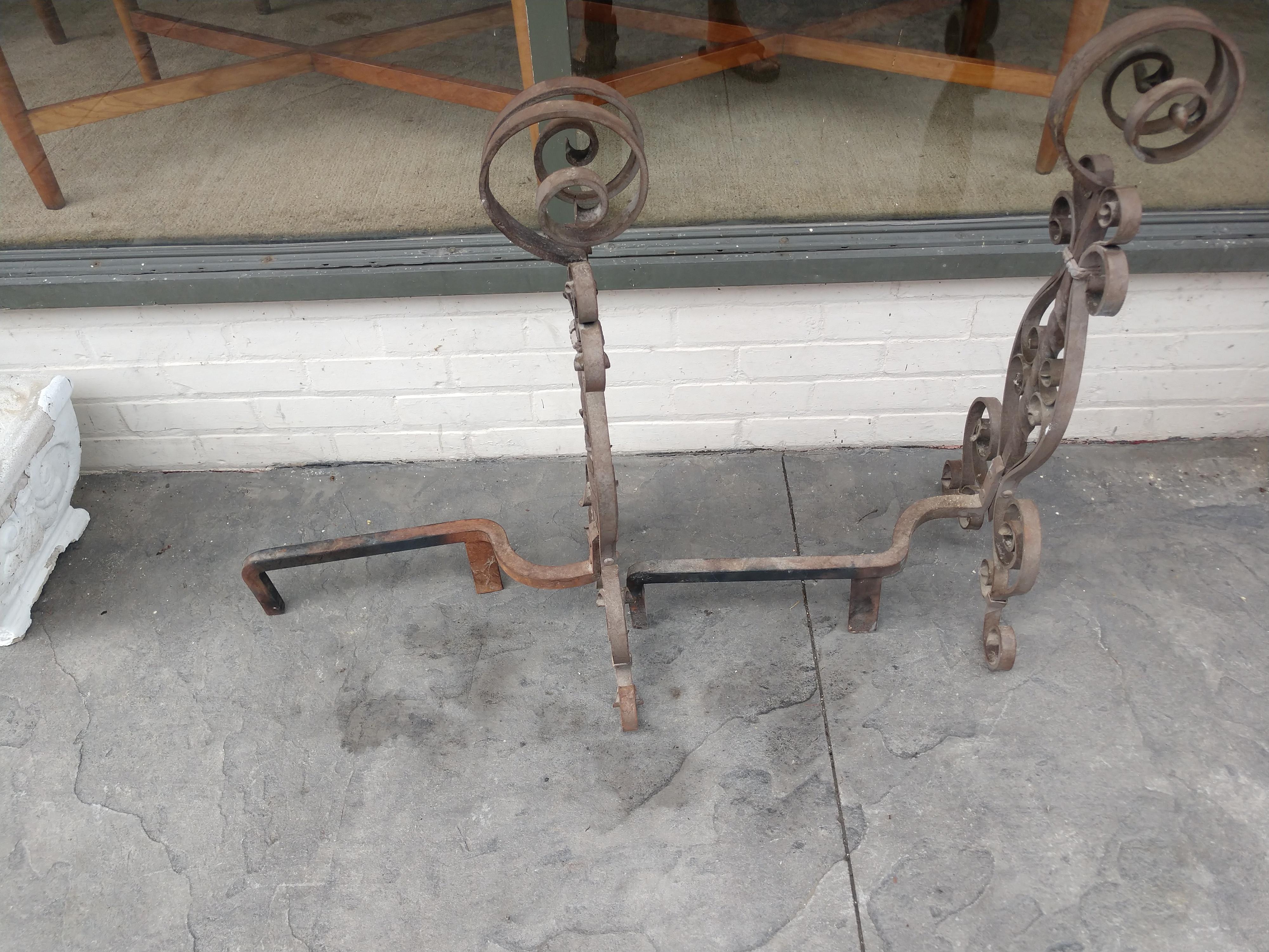 Pair of Arts & Crafts Spanish Mission Style Andirons, C1910 In Good Condition For Sale In Port Jervis, NY