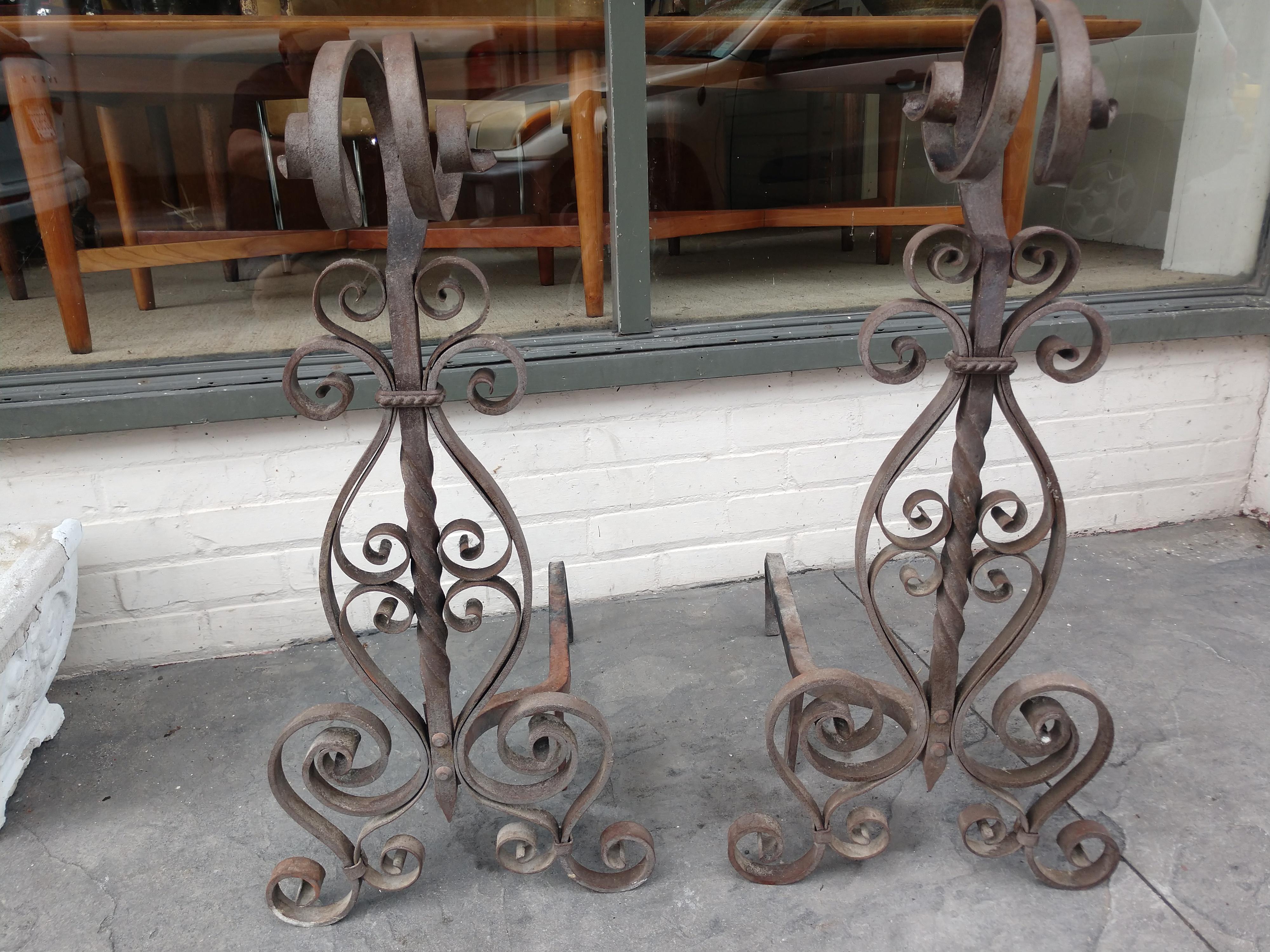 Pair of Arts & Crafts Spanish Mission Style Andirons, C1910 For Sale 1