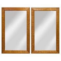 Pair of Arts & Crafts Style Pine Mirrors with Hand-Carved Frames, 1930s-1940s