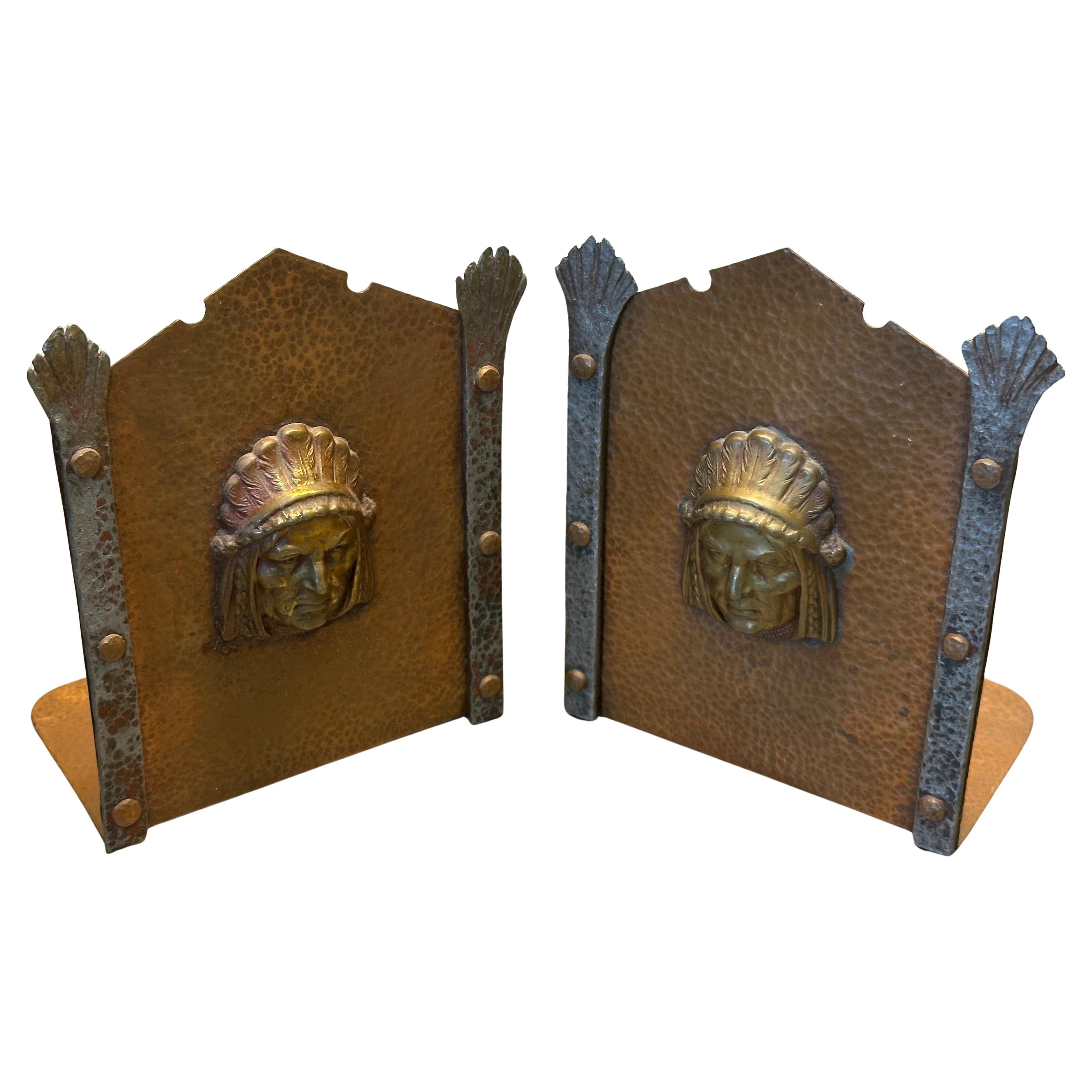Pair of Arts 
Crafts Vintage Native American Indian Chief Bookends