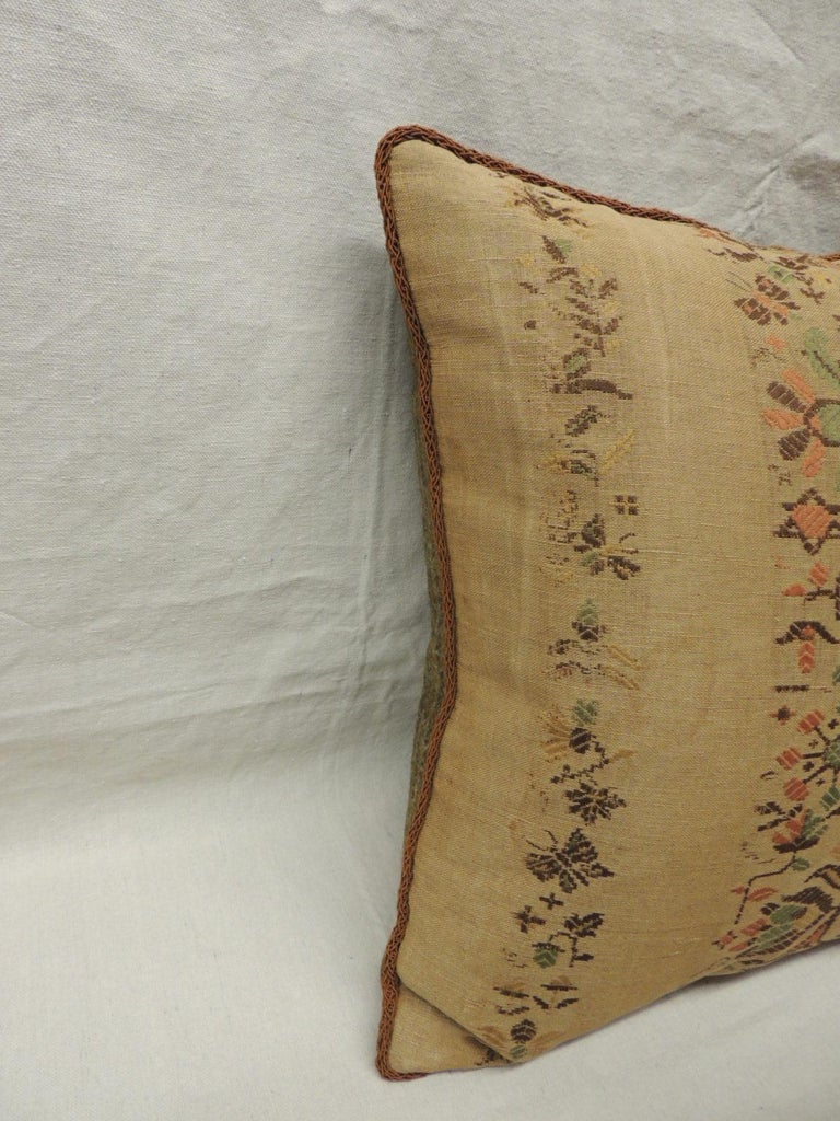 Pair Of Arts And Crafts Woven Linen Green And Orange Floral