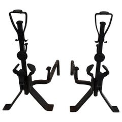 Pair of Arts & Crafts Wrought Iron Andirons, circa 1930